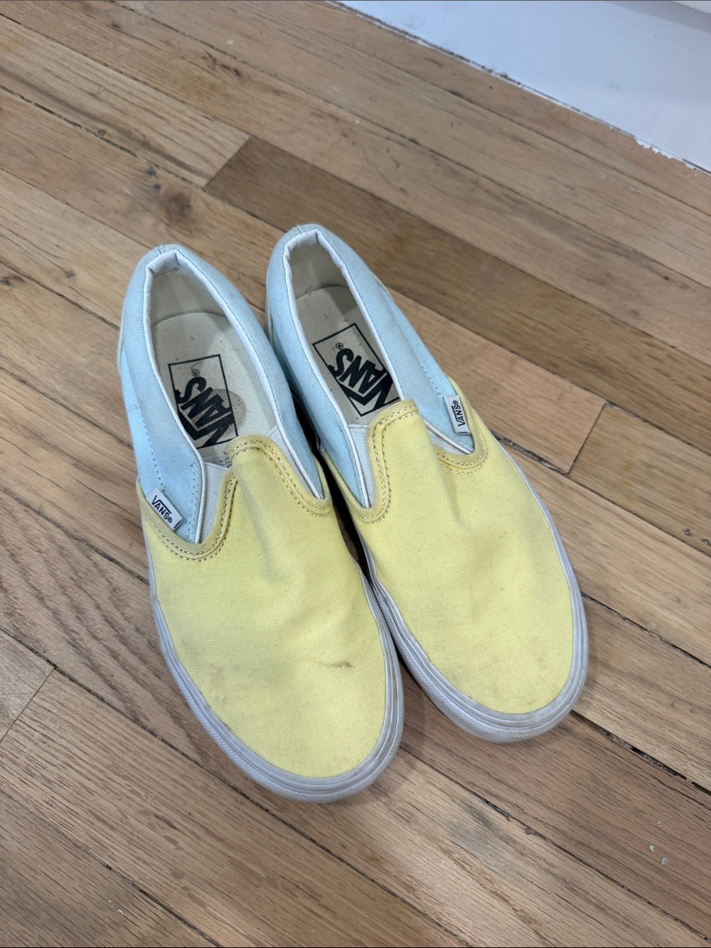 Vans Women’s Slip-On in Yellow and Light Blue Canvas